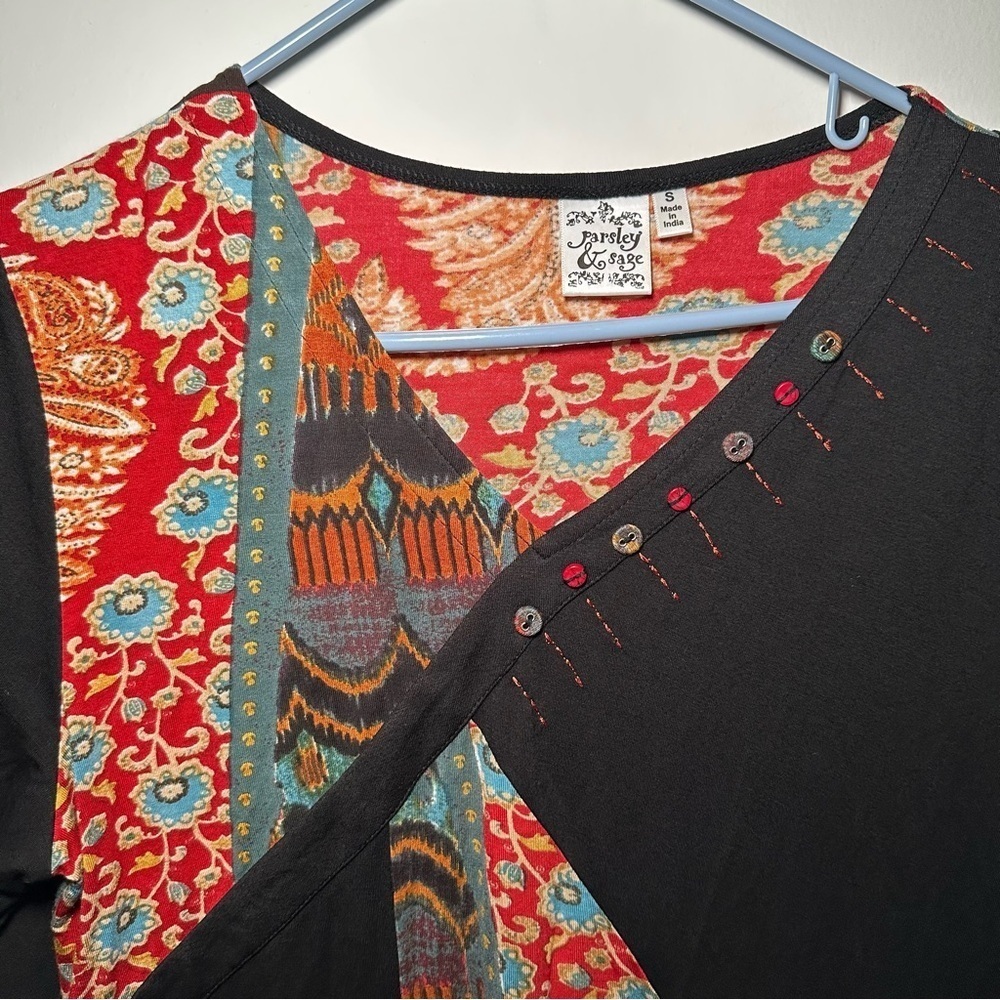 Parsley & Sage Asymmetrical Artsy Lagenlook Patchwork Textured Longline Tunic S - Picture 5 of 15